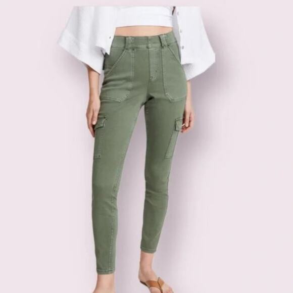 Spanx Olive Green Cargo Twill Pants Utility Small Grunge Preppy Pullon Stretch - Picture 1 of 6
